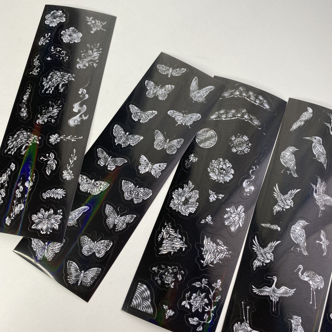 듀플리시티 빛나는 녹 시리즈)미니다크자개스티커 6종 전통 자개스티커 홀로그램 리무버블스티커 전통스티커 외국인선물 민속 꾸미기재료 미술재료 학교재료 자개장, 1장, 새