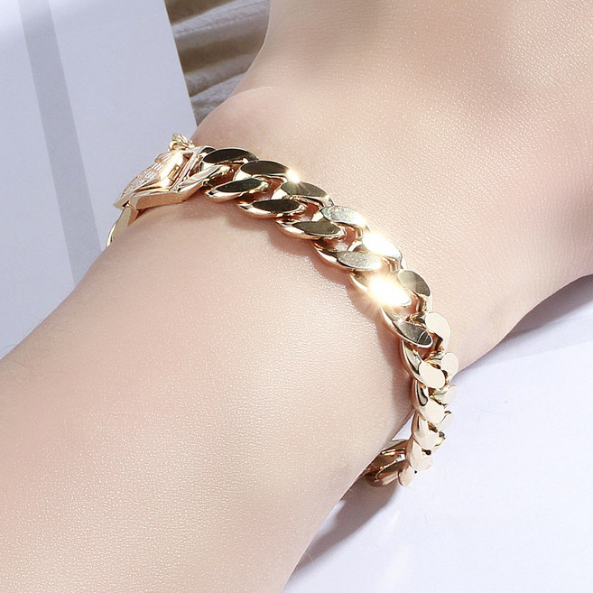 14K 18K 할로우 민자 체인 팔찌 4.3D 5D 커브 볼드 금 남자 여자 커플