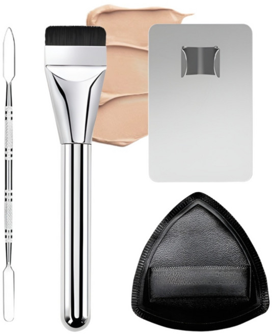 GACA 메이크업 믹싱 팔레트1개 스파츌라 1개 브러쉬 1개 퍼프1개, 1세트, 4종