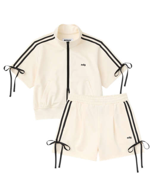 NDY [널디] 도트 리본 세미크롭 반팔 트랙 세트 PNEU26TRTH11 DOT RIBBON SEMI-CROPPED S TRACK SET 744981