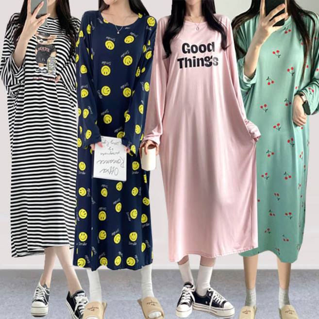 긴팔프린트원피스모음전 긴팔롱원피스 빅사이즈원피스 수면잠옷원피스 루즈핏원피스 오버핏원피스 파자마잠옷 홈웨어 파자마원피스 수면원피스 긴팔잠옷 가을신상 가을원피스 스트라이프원피스