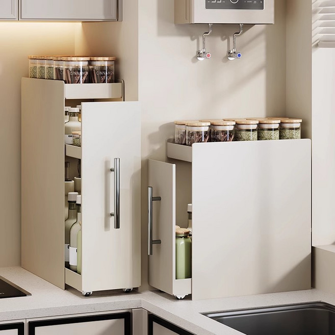 슬라이딩 양념통 정리함 주방 선반 틈새 서랍형 자석걸이 도마걸이 탄소강 다용도 대용량 수납 수납함 조리도구걸이, 1개, 흰색