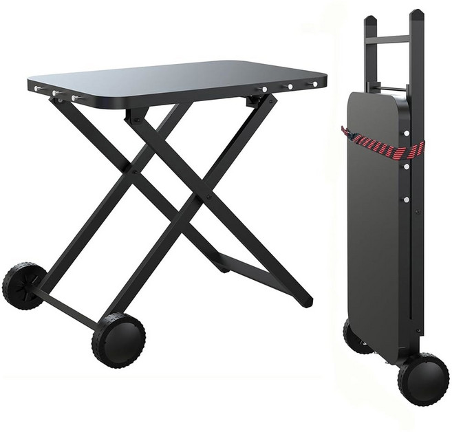 BBQCuker 휴대용 그릴 테이블 바퀴 2개가 있는 야외 준비 닌자 우드파이어용 피자 오븐 카트 우드파이어 XL 프로 웨버 Q Ooni 탑 피크닉 캠핑 RV용 접이식, 블랙-a