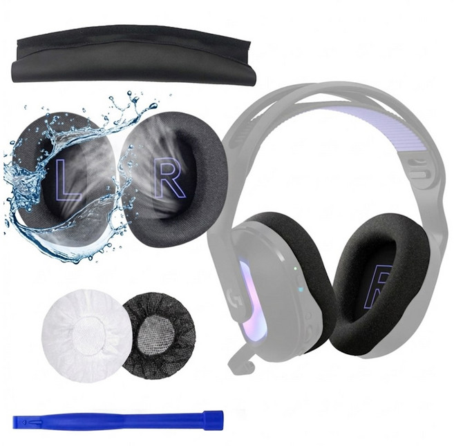 호환 김가루방지 메쉬형 로지텍 G522 라이트스피드 LIGHTSPEED 패브릭 이어패드 교체용 게이밍 헤드셋 커버 솜 쿠션 4종 풀세트, 블랙, 1세트