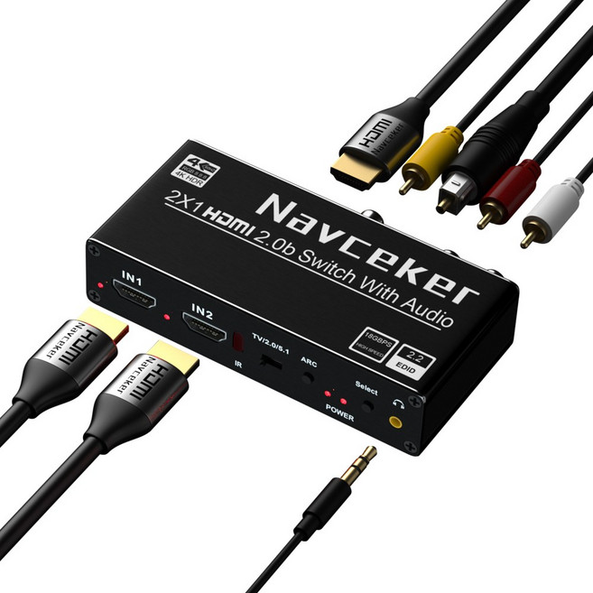 2:1 HDMI 2.0 스위치 선택기 4K 60Hz ARC HDMI 오디오 추출기 HDMI 오디오 변환기 어댑터 4K HDMI-광학 TOSLINK SPDIF RCA 오디오광, ZY-HS121, 1개