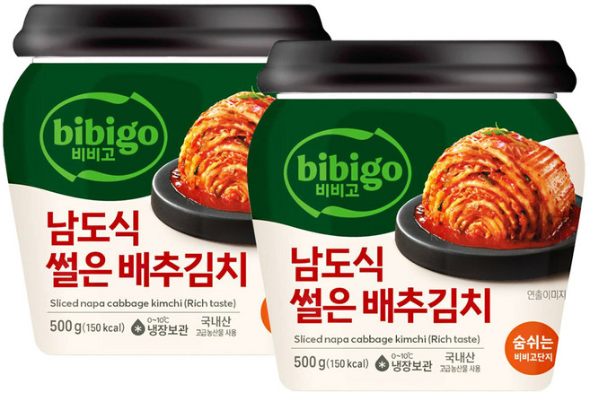 비비고 남도식 썰은 배추김치 용기, 500g, 2개