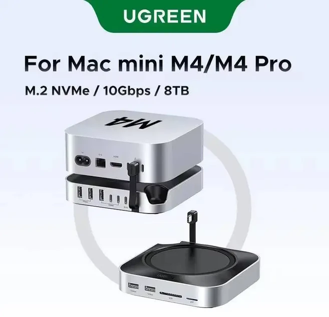 맥미니 M4/M4 프로용 UGREEN USB 허브 도킹 스테이션 M.2 NVMe SSD 10Gbps 8TB 최대 170MB/s 스플리터 도크, 01 11 in 1