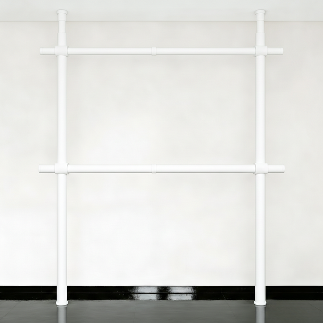 32파이 와이드 2단 행거 고강도 스틸 파이프 설치형 튼튼한 시스템 행거, 화이트