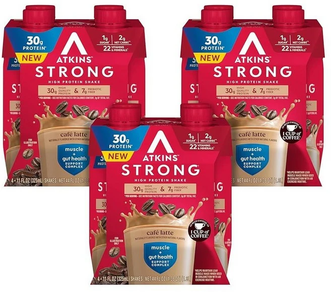 앳킨스 스트롱 밀크 초콜릿 하이 프로틴 쉐이크 325ml 12팩 240837, 카페라테 - 쿠팡
