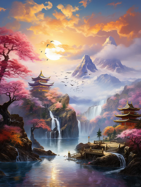 고산폭포수 산수화 우드 조각퍼즐 무릉도원 선경 사방에 재물이 들어온 풍경화 금전운에 좋은 컬렉션 그림퍼즐 어르신 효도선물, 고산폭포수 산수화  퍼즐1, 1000피스, 1개