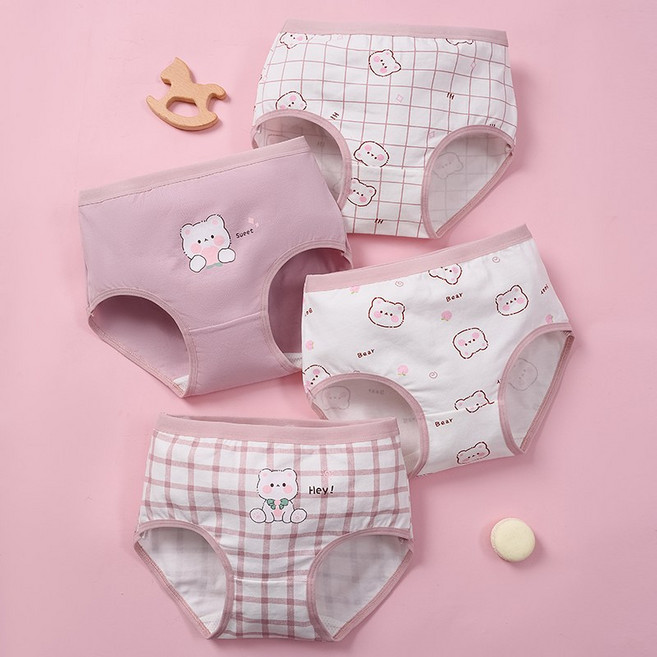 [4종세트] 워더미 여아용 순면 큐티 삼각 아동팬티 C3020