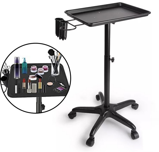 미용실 트레이 선반 시술트레이 반영구 헤어샵 뷰티샵 웨건 높이조절가능, 블랙, 1단