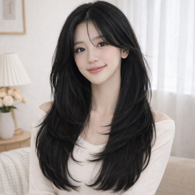 아띠꼴로 C컬 여신완성 똑딱이 헤어피스 인모 부분 붙임 반가발, 1개, 내추럴블랙