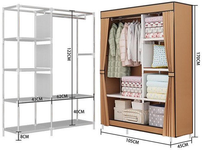 FONOW 시스템행거 다용도 가정 침실 기숙사 조립 수납장 먼지를 막다 장롱, 브라운