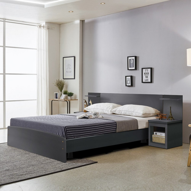 미코퍼니처 루멘 PVC 헤드형 침대 프레임 S/SS/D/Q, 그레이