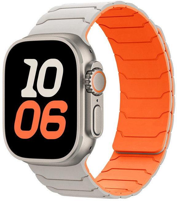 밴드톡 애플워치 호환 마그네틱 실리콘 스포츠 스트랩11 10 9 8 7 6 5 4 3 2 se2 3 ultra2 3, 스타라이트/오렌지