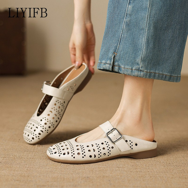 LIYIFB 여성 스트랩 뮬 블로퍼 슬리퍼 3cm 여자 빅사이즈 슬리퍼 265-210