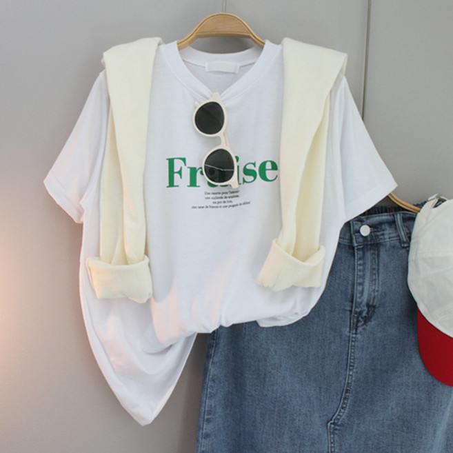 달콩 여성 프레이스레터링반팔티 루즈핏 라운드넥