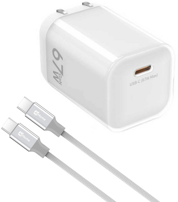AiHome 67W GaN 氮化鎵智慧電源供應器, 白色充電線組, 1個