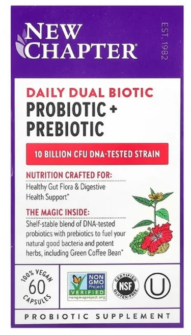 뉴쳅터 데일리 듀얼 바이오틱 로바이오틱 + 프리바이오틱 베지 캡슐 60정 1개 - 쿠팡