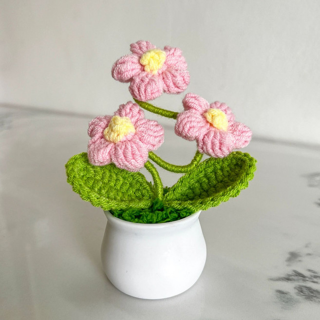 뜨개질 선인장화분 LOVE 니트화분 담으면 뜨개, 핑크 퍼프 플라워 소화분, 1개