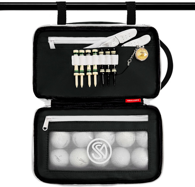 스컬독 골프 고급형 카트걸이 파우치 남녀공용 투웨이 골프 파우치 볼주머니 가방 걸이형 카트가방, 1개, 카트킹 블랙