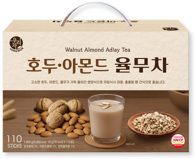 우리차 호두 아몬드 율무차 110T, 18g, 1개, 110개입