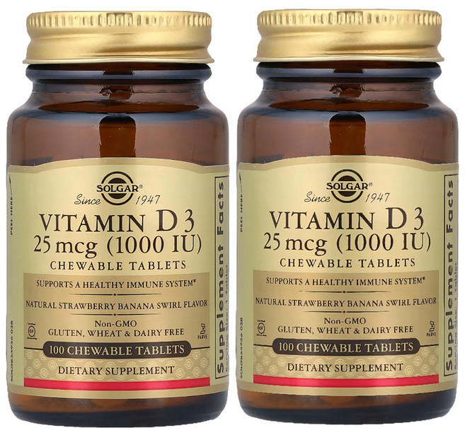 Solgar Vitamin D3 솔가 비타민 D3 25mcg 100정 2팩, 2개