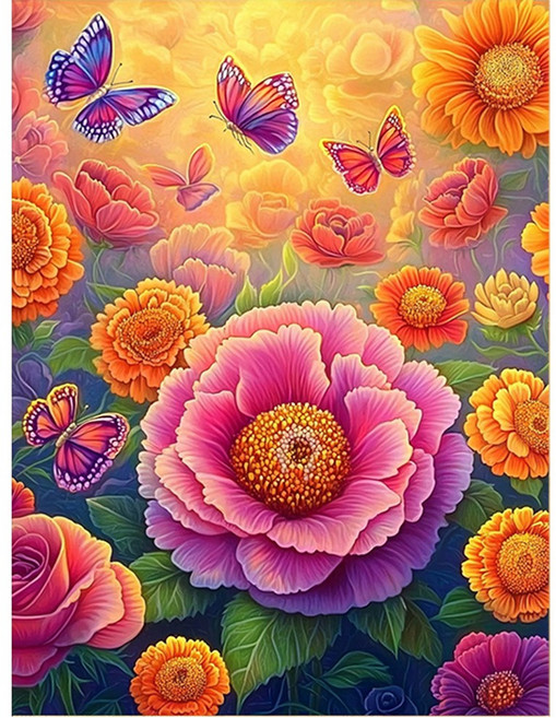 DIY 보석십자수 원형비즈 화사한 꽃정원 플라워 아트 키트, 1개, 플라워-16 50*70cm