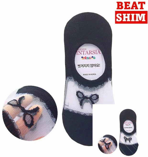 리본포인트 여름 여성덧신 블랙 메쉬 페이크삭스양말