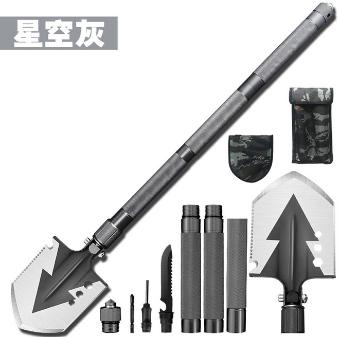 多功能工兵鏟 露營工具組 78cm, 星空灰手柄, 1個