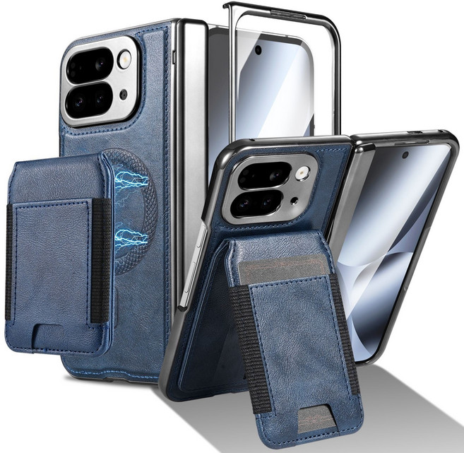 Tonkon 適用於谷歌-Pixel 10proFold 磁吸支架全包折疊螢幕手機殼, 1個, 殼膜-藍色（6999）:適用於谷歌-Pixel 9proFold
