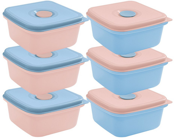더하리 국산 실리콘 매일 밥팩 전자렌지 냉동밥보관용기 대형 370ml 세트, 6개, 파우더핑크+베이비블루