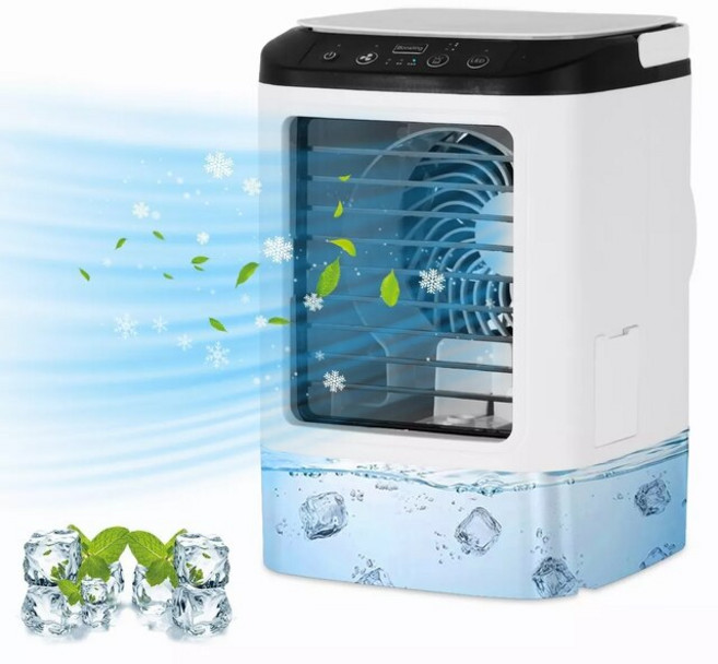 휴대용 미니 에어컨 선풍기 냉풍기 이중 가습기 앰프가 있는 탁상용 여름용 공기 냉각기 900ml 아이스박스 초풍속 쿨링팬, USB 충전