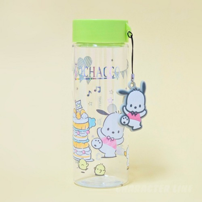 산리오 캐릭터즈 귀여운 와펜이 달린 투명한 휴대용 물병, 500ml, 포차코