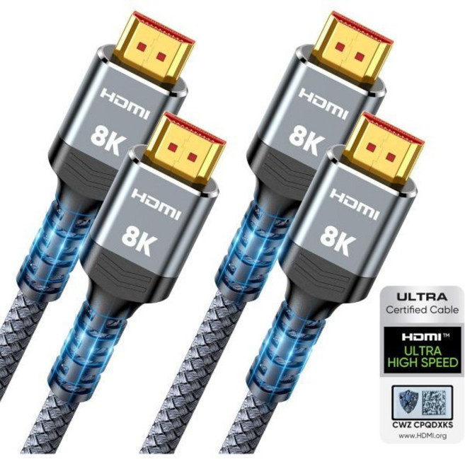 10K 8K HDMI 2.1 케이블 2개 세트 6.6피트 하이윙스 인증 48Gbps 초고속 슬림 4K120Hz 8K60Hz 지원 HDCP 2.22.3 eARC 다이내믹 HDR, Highwings 6.6 피트, 회색