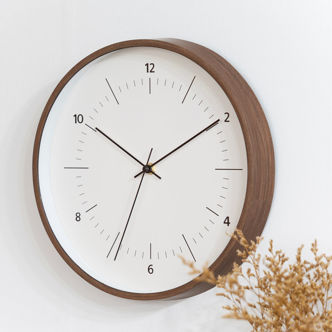 땡스투 미니멀 디자인 인테리어 무소음 벽시계 30cm, 브라운