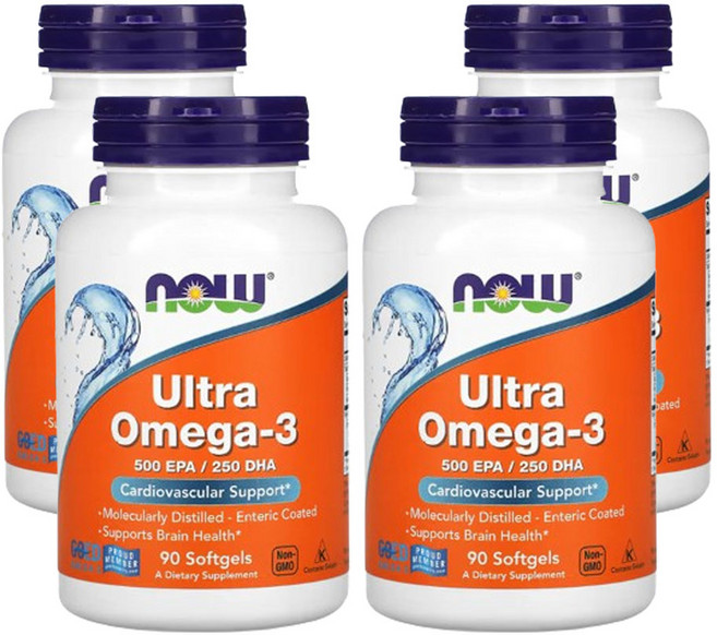 나우푸드 울트라 오메가-3 500 EPA / 250 DHA 90장용 코팅 소프트젤, 90정, 4개
