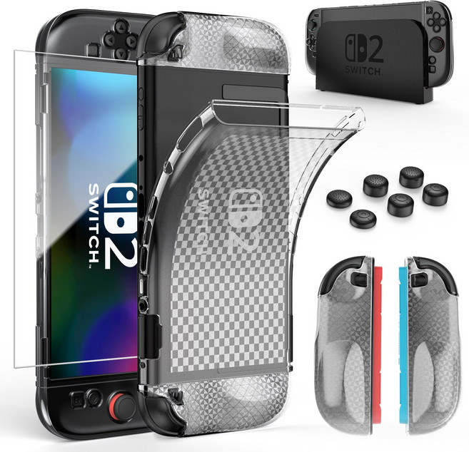 닌텐도 스위치 2세대 TPU격자무늬 케이스등 악세사리 키트 4in1, 1세트, 투명, NSAS