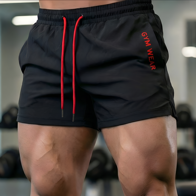 천스토어 헬스반바지 3부 스판 스쿼트팬츠 런닝쇼츠 운동반바지 블랙&레드