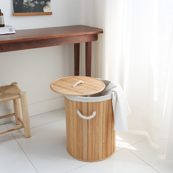 케이트가든 대나무 원목 빨래 바구니 원형 소 장난감 바스켓