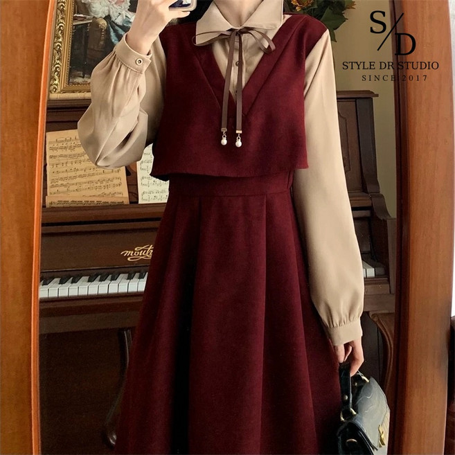 스타일닥터 봄가을 원피스 롱원피스 카라 원피스 원피스가짜 투피스 학원풍 슬림핏 베이직원피스 학원풍원피스 봄원피스