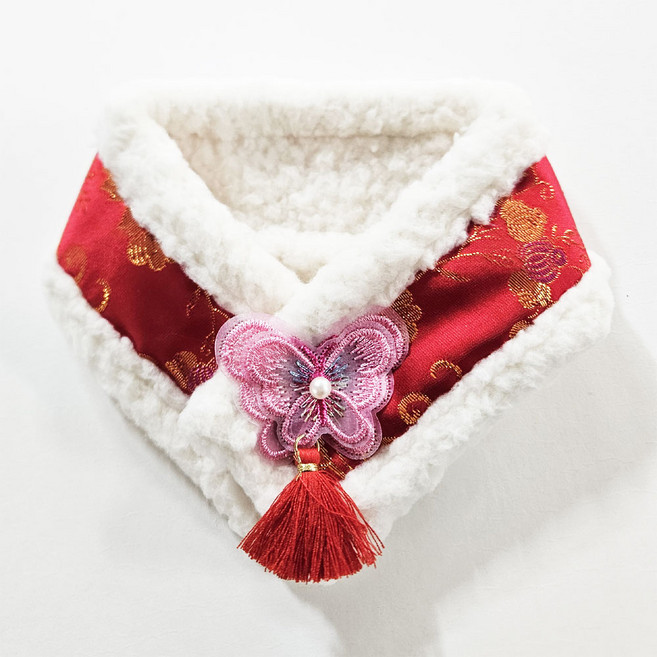 하니펫 반려동물 귀요미스카프 양털 한복 목도리, 1개, 레드