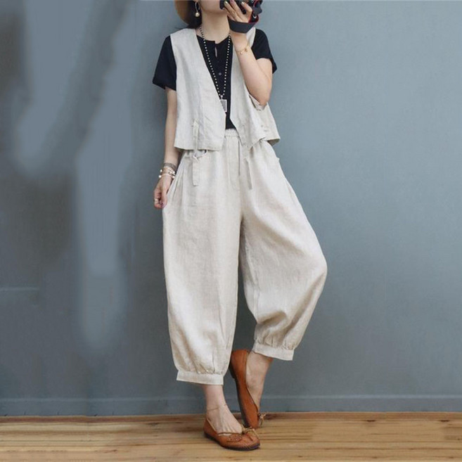 여성 투피스 조끼 + 긴바지 베스트 민소매 자켓 배기팬츠 세트 AVBN2154 62