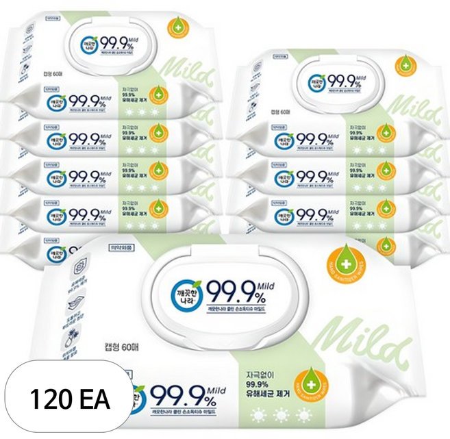 깨끗한나라 클린 손소독티슈 마일드 캡형, 120개, 60매