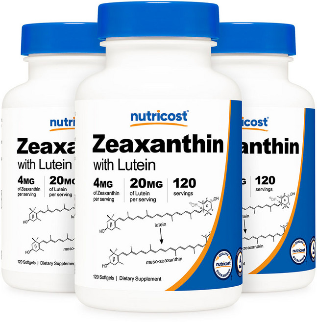 Nutricost Zeaxanthin with Lutein 뉴트리코스트 지아잔틴 루테인 카르티노이드 120캡슐 3통, 120정, 3개