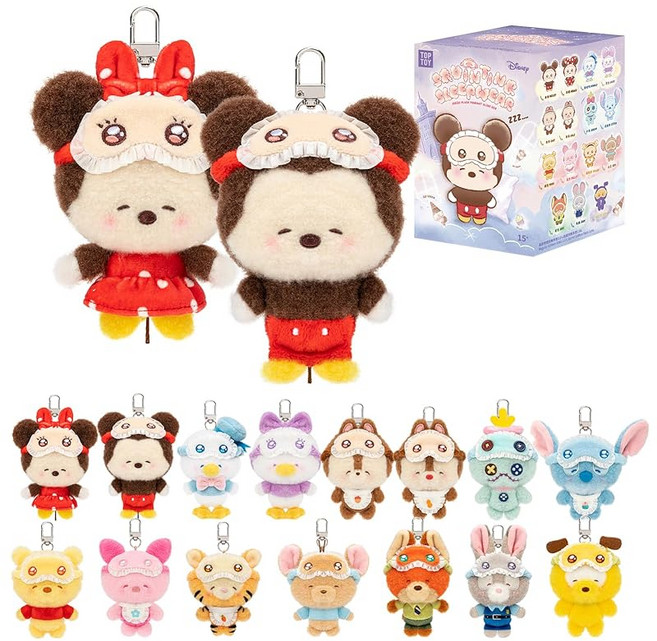 TOP TOY 디즈니 디즈니 미키 패밀리 잠자는 눈 봉제 인형 시리즈 1 개 가챠 가챠 블라인드 박스 피규어 플라스틱 모델 무 장난감 주토피아 스티치 캐릭터 생일 선물