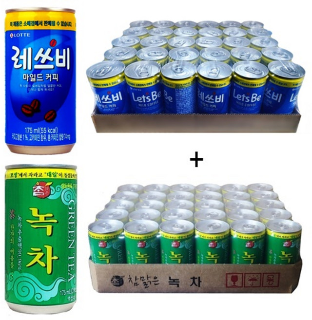 레쓰비 마일드커피(업소용) 175ml(30캔) + 참맑은 녹차 175ml(30캔), 60개, 175ml