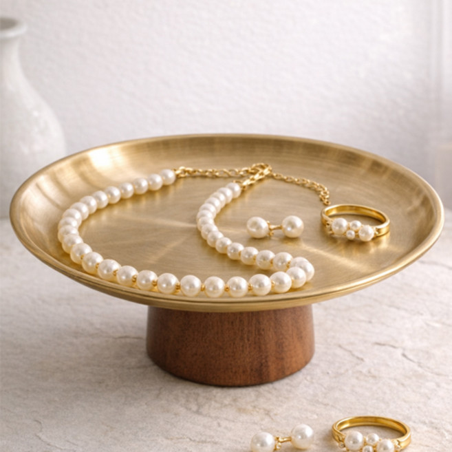 소품 트레이 인테리어 감성 미니 액세서리 메탈 우드 트레이 받침대 P141, 금색