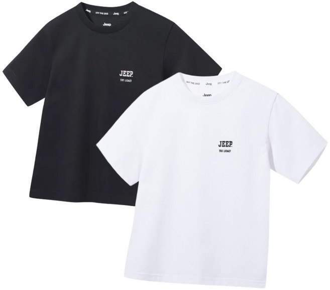 지프 JEEP 키즈 아동 어린이 반팔 티셔츠 남녀공용 반팔티 1+1 화이트 블랙 2팩